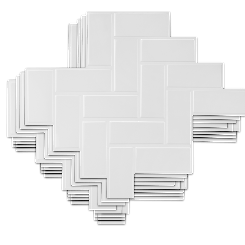 Tiles 3D Peel And Stick Wall Tile Herringbone White (30Cm X 30Cm X 10 Sheets)