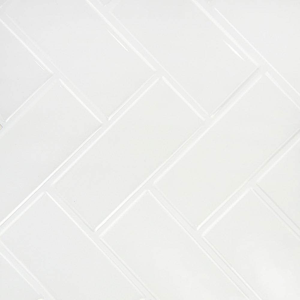 Tiles 3D Peel And Stick Wall Tile Herringbone White (30Cm X 30Cm X 10 Sheets)