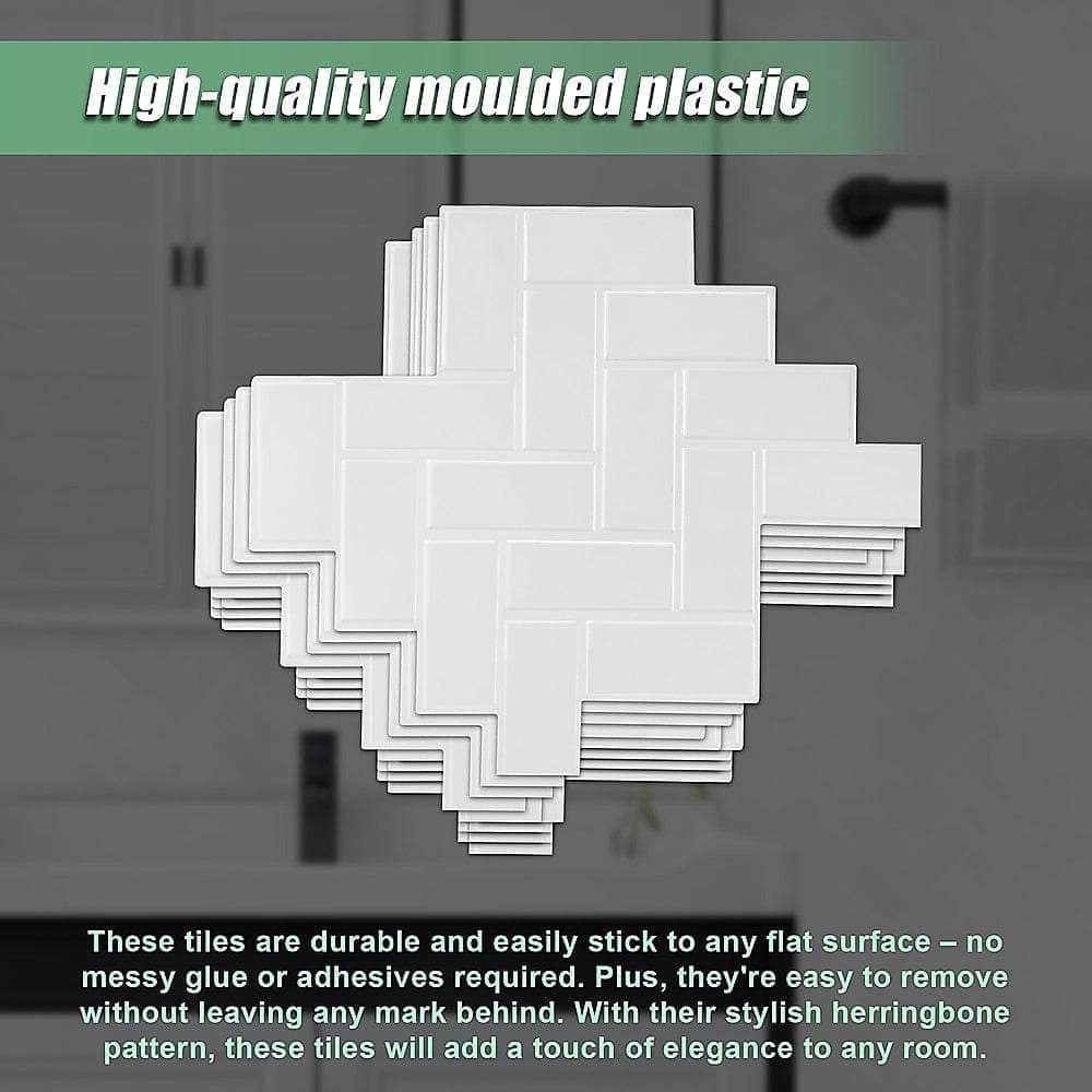 Tiles 3D Peel And Stick Wall Tile Herringbone White (30Cm X 30Cm X 10 Sheets)