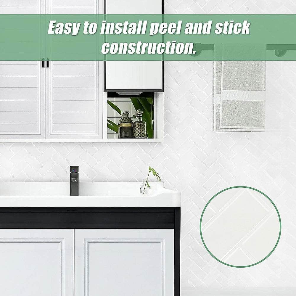 Tiles 3D Peel And Stick Wall Tile Herringbone White (30Cm X 30Cm X 10 Sheets)