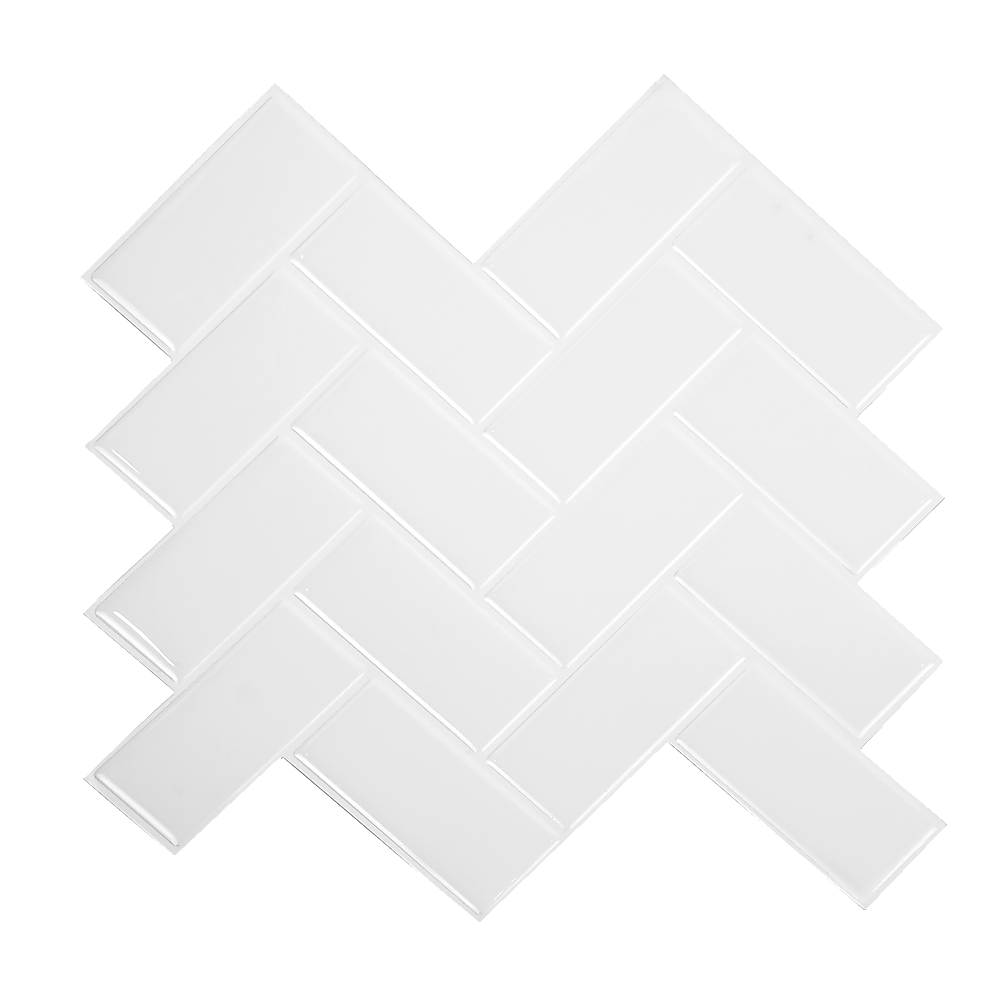 Tiles 3D Peel And Stick Wall Tile Herringbone White (30Cm X 30Cm X 10 Sheets)