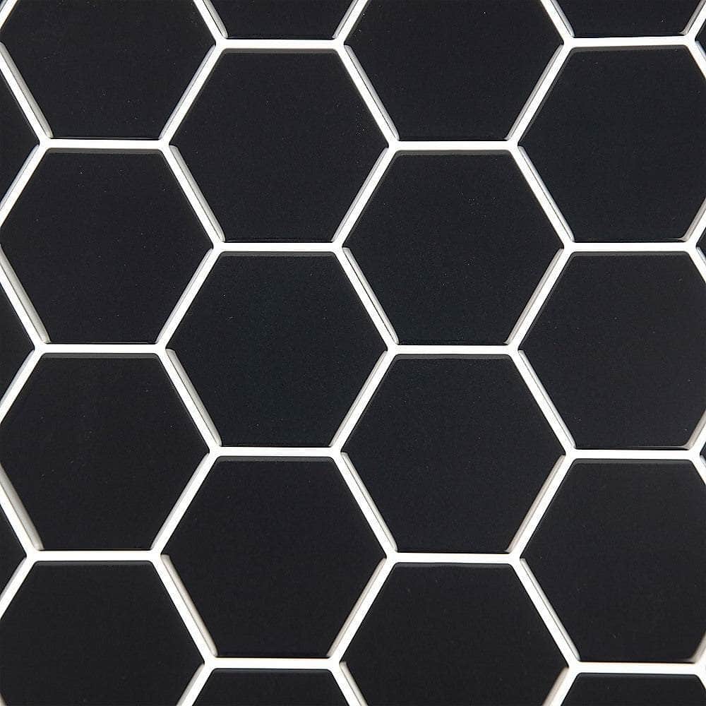 Tiles 3D Peel And Stick Wall Tile Hexagonal Mosaic Black (30Cm X 30Cm X 10 Sheets)
