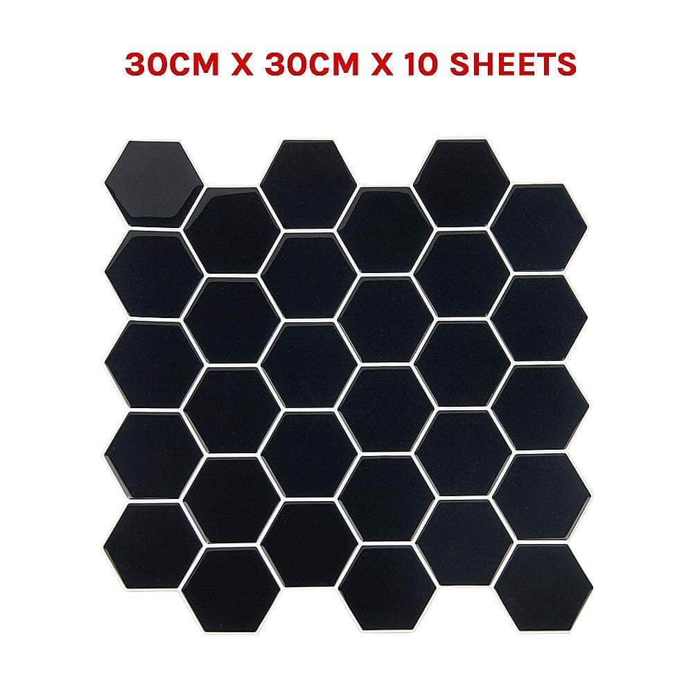 Tiles 3D Peel And Stick Wall Tile Hexagonal Mosaic Black (30Cm X 30Cm X 10 Sheets)