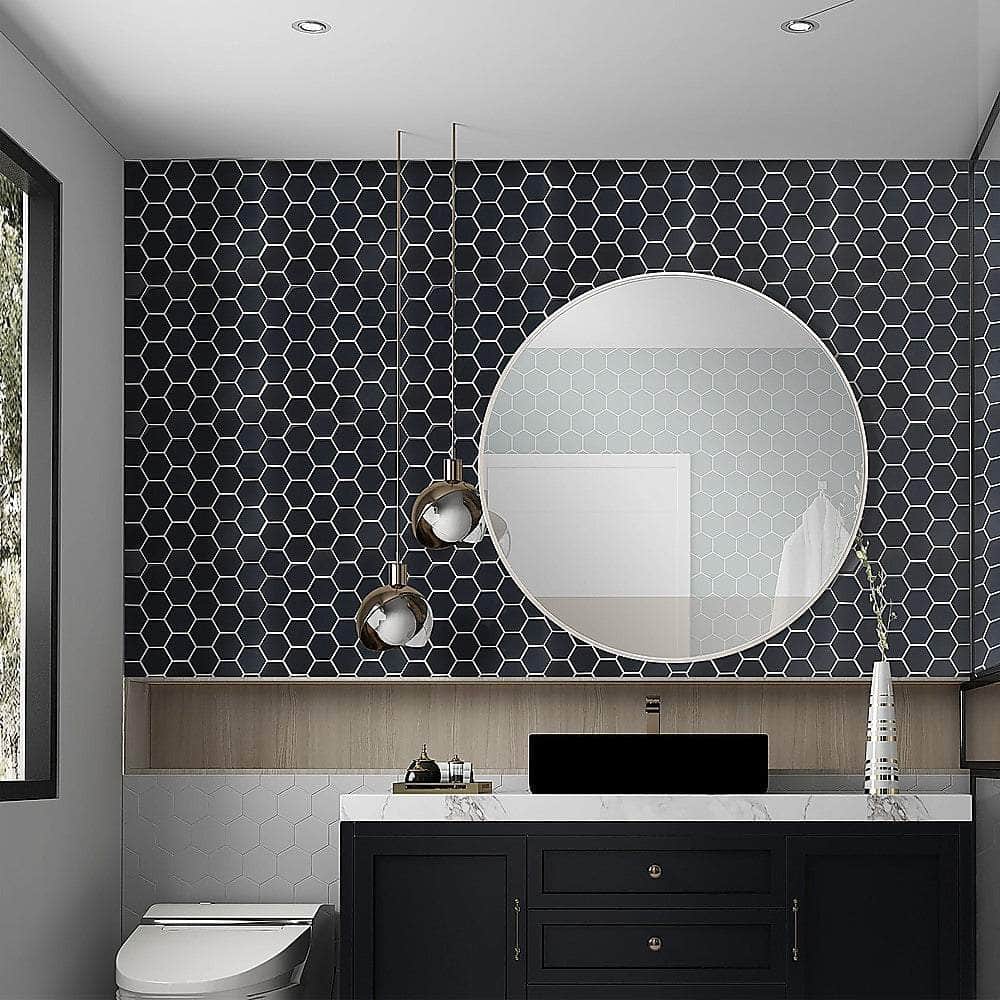 Tiles 3D Peel And Stick Wall Tile Hexagonal Mosaic Black (30Cm X 30Cm X 10 Sheets)