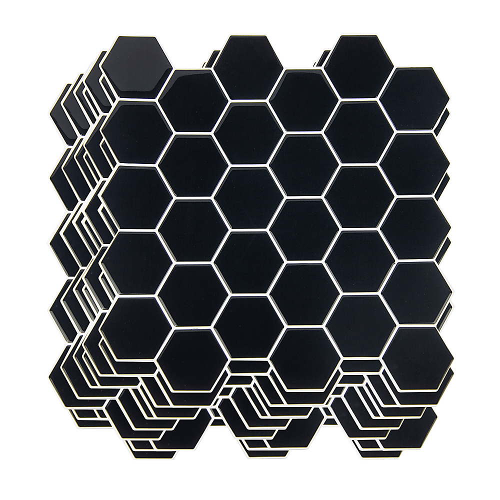 Tiles 3D Peel And Stick Wall Tile Hexagonal Mosaic Black (30Cm X 30Cm X 10 Sheets)