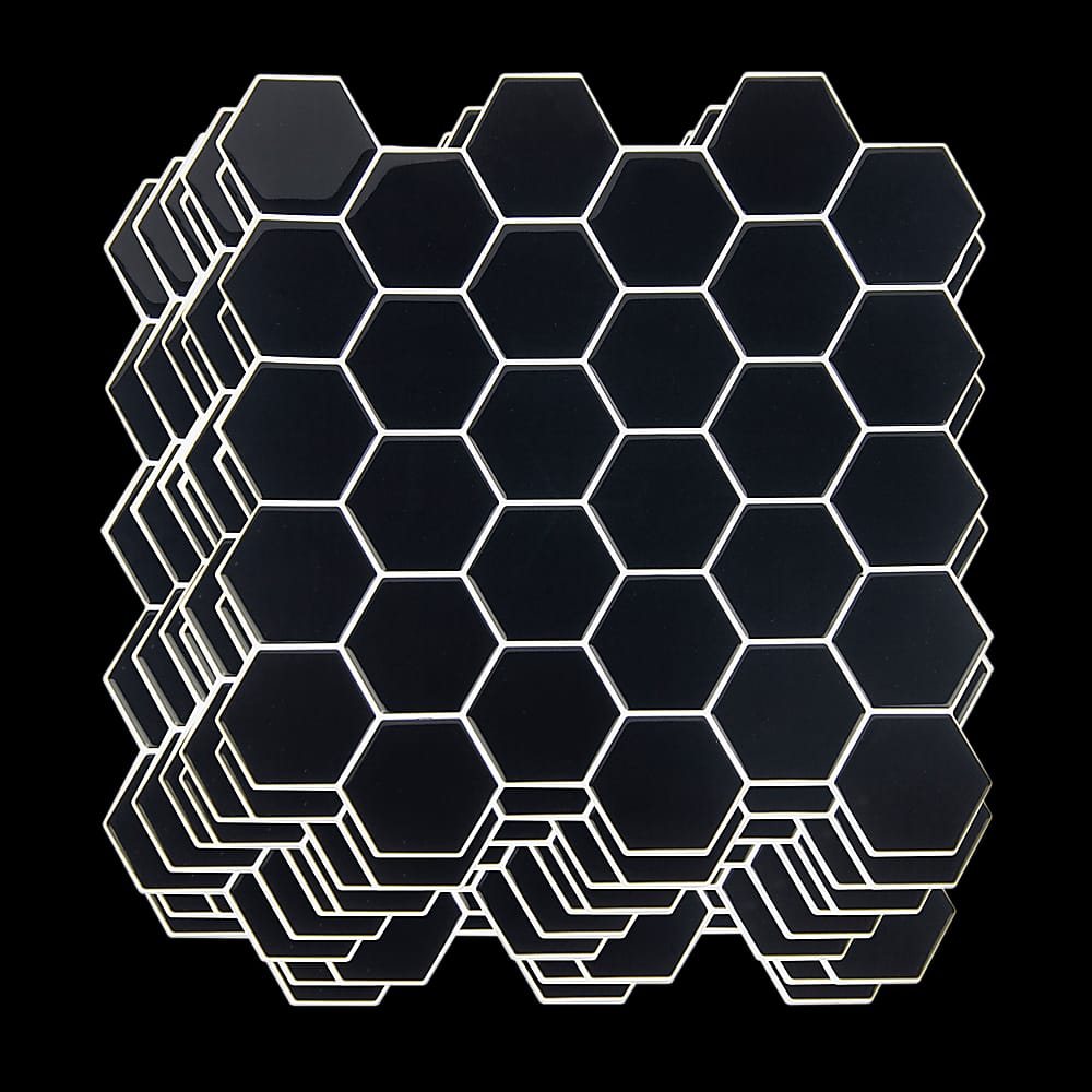 Tiles 3D Peel And Stick Wall Tile Hexagonal Mosaic Black 10 Sheets