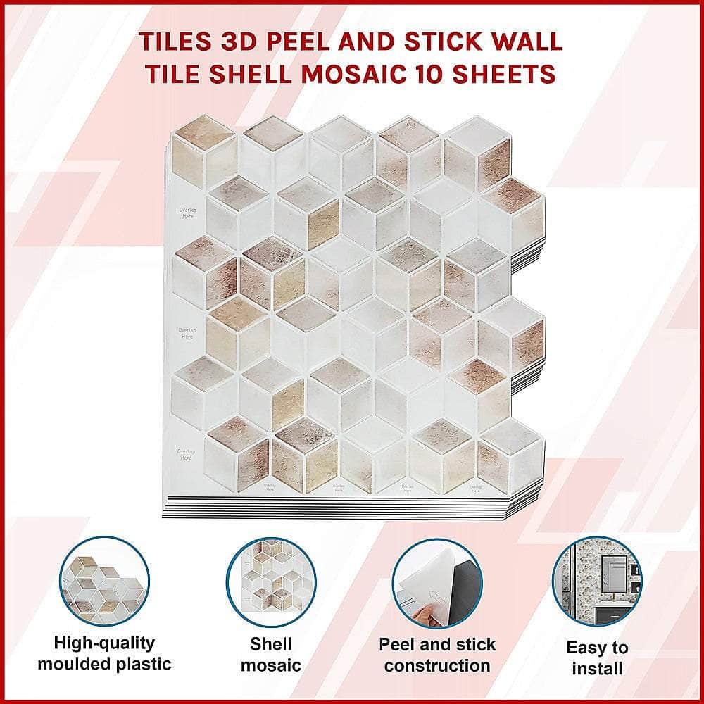 Tiles 3D Peel And Stick Wall Tile Shell Mosaic (30Cm X 30Cm X 10 Sheets)