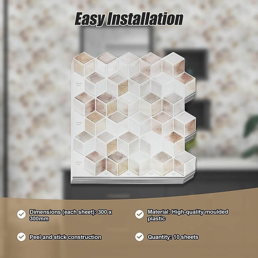 Tiles 3D Peel And Stick Wall Tile Shell Mosaic (30Cm X 30Cm X 10 Sheets)