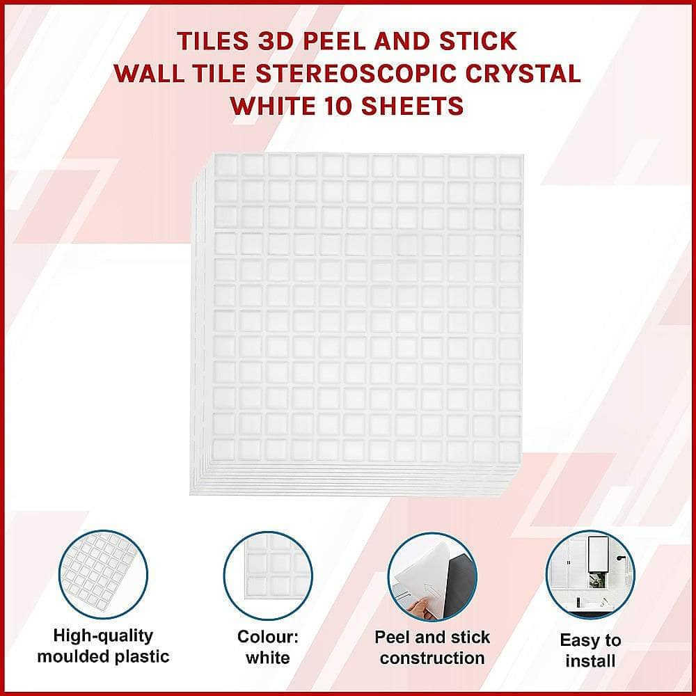 Tiles 3D Peel And Stick Wall Tile Stereoscopic Crystal White (30Cm X 30Cm X 10 Sheets)