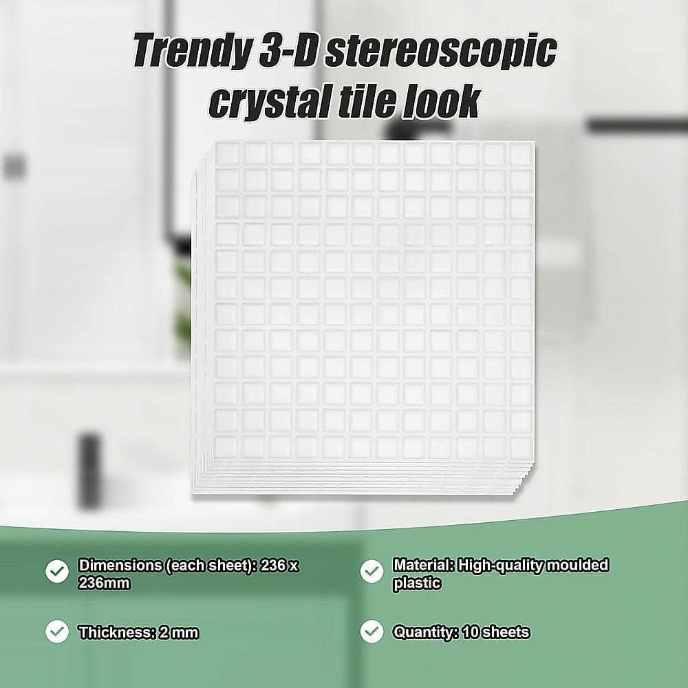 Tiles 3D Peel And Stick Wall Tile Stereoscopic Crystal White (30Cm X 30Cm X 10 Sheets)