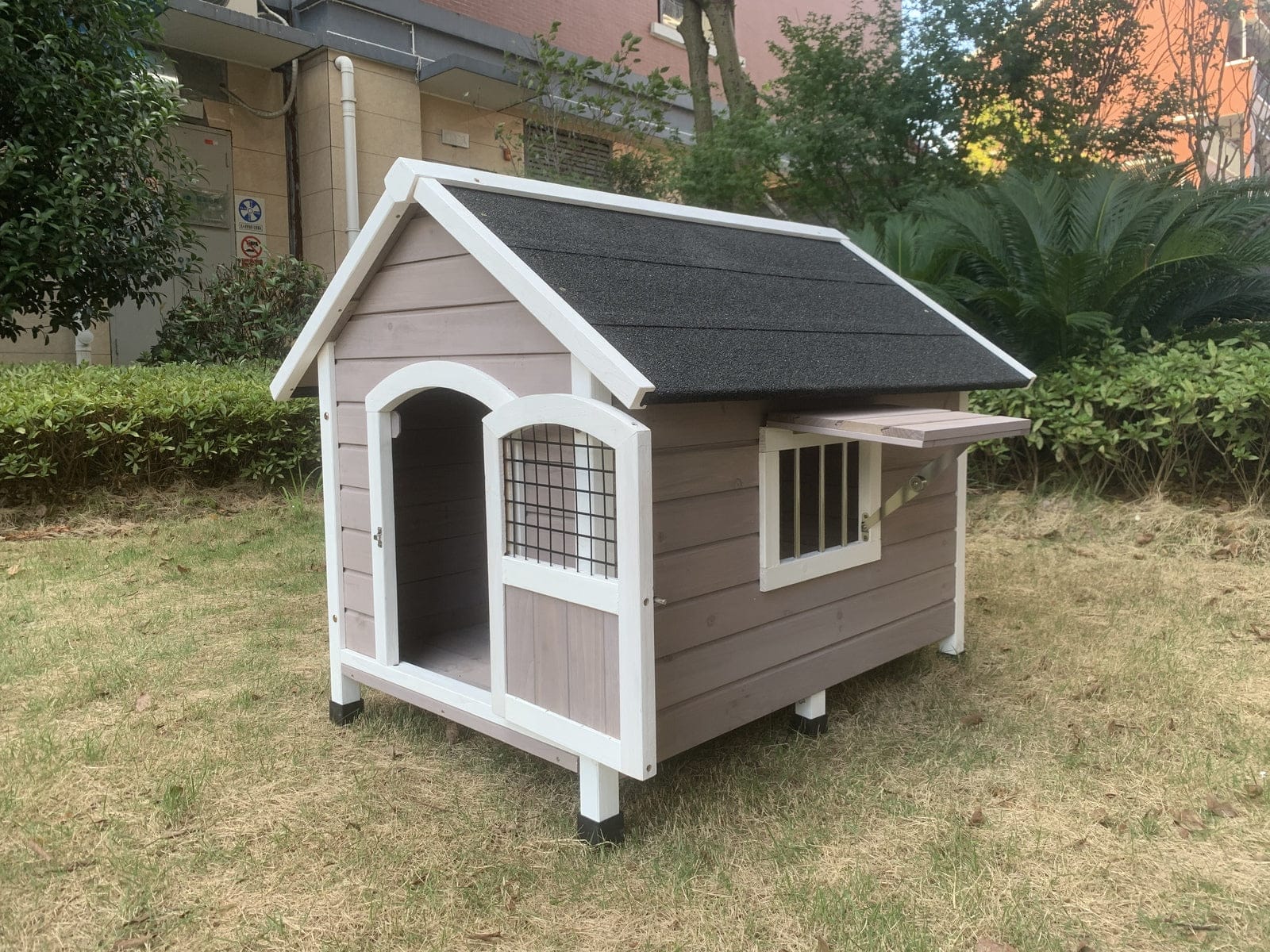 Grey colour - L Timber Pet Dog Kennel House Puppy Wooden Timber Cabin Grey