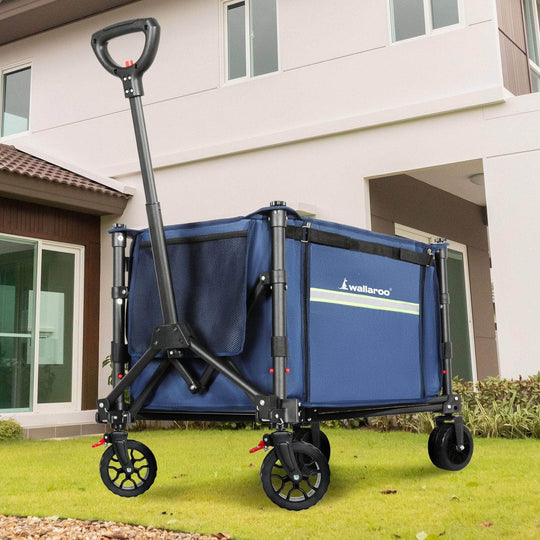 Collapsible 120L Blue Camping Trolley Steel Picnic Shopping Cart