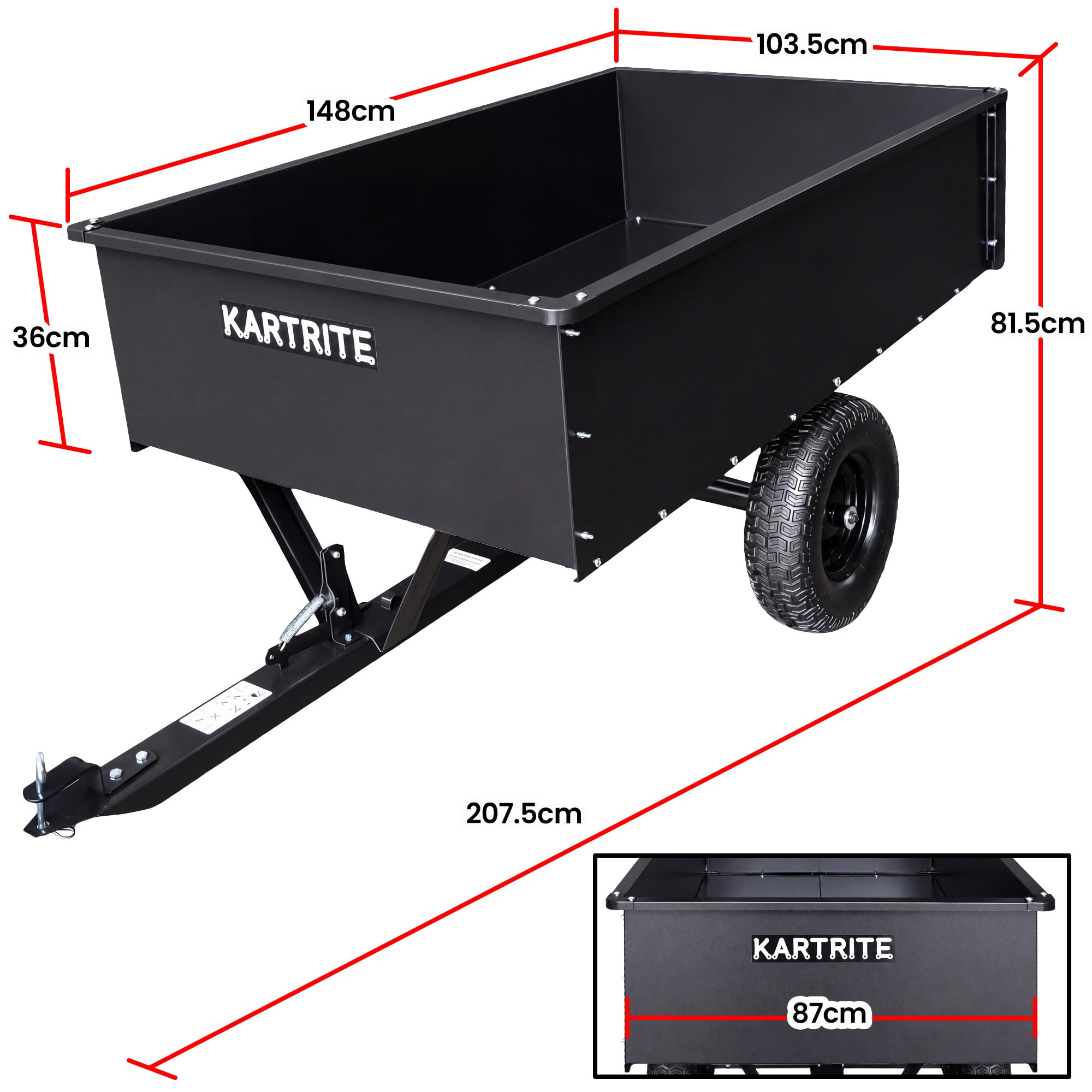 Heavy Duty Steel Dump Cart 207.5x103.5x81.5cm