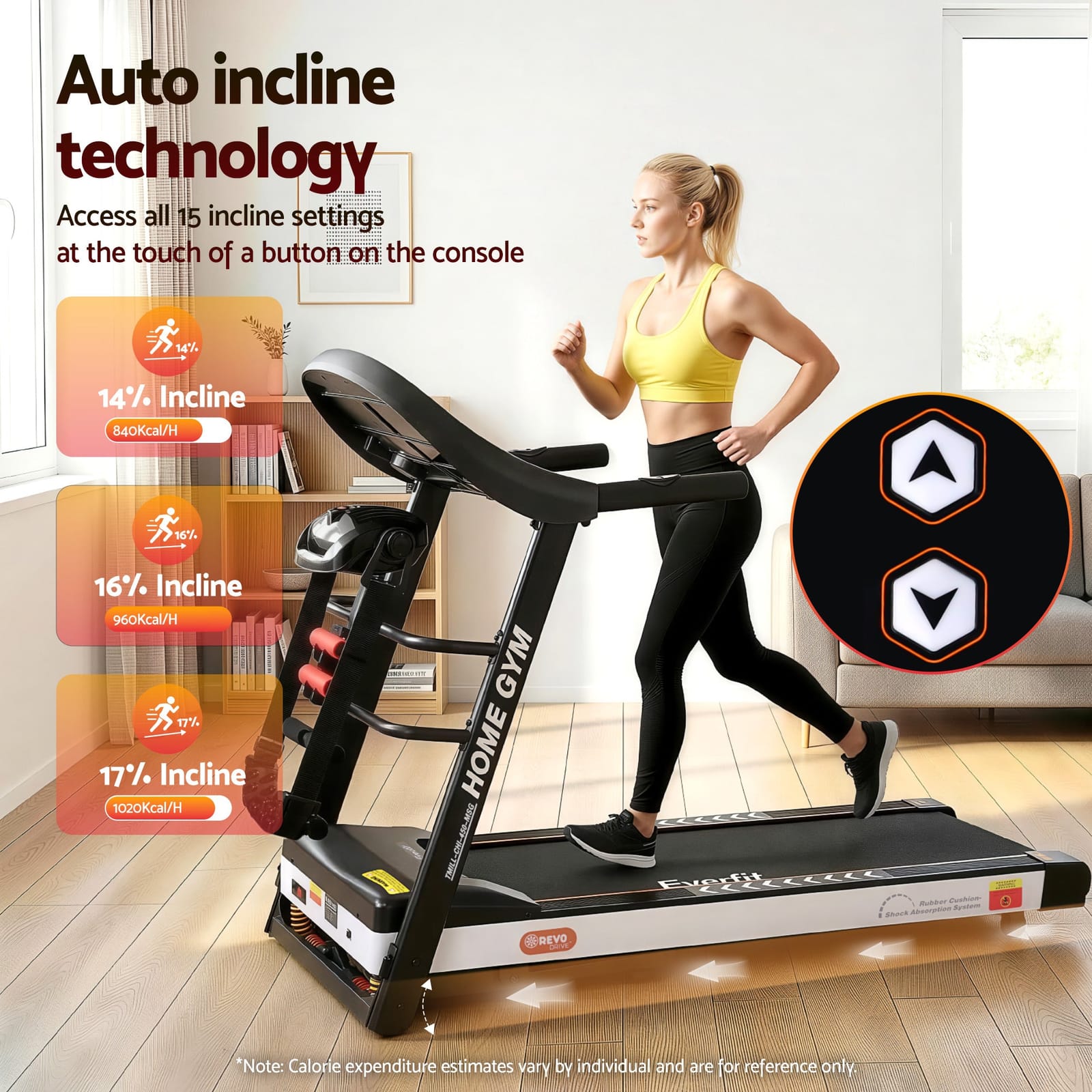 Everfit Auto Incline Run - Treadmill Electric Home Gym Fitness Exercise Machine W/ Massager 450Mm