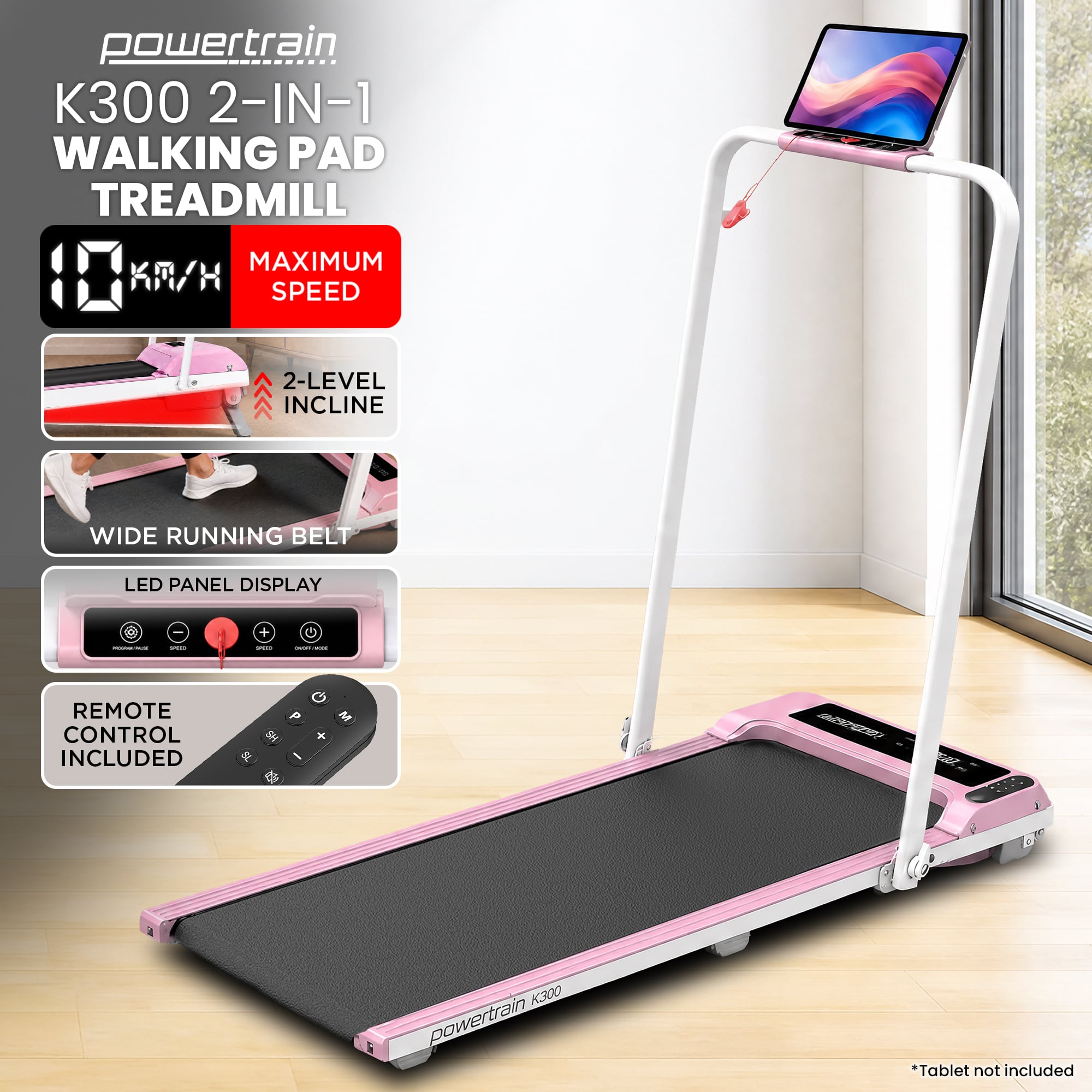 Foldable Treadmill Pink 2-in-1 1000x400cm