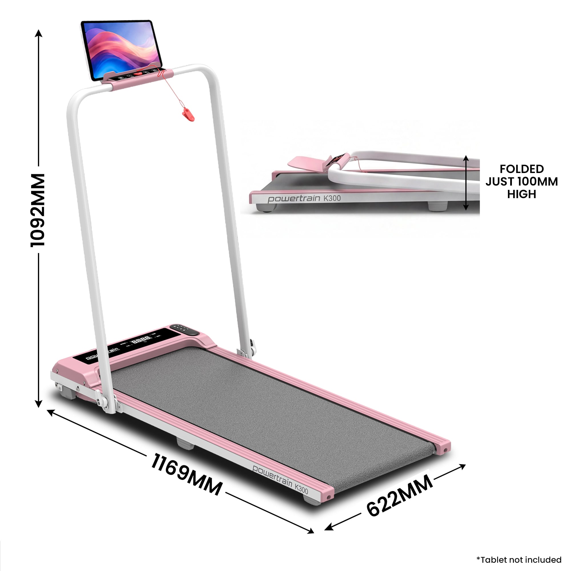Foldable Treadmill Pink 2-in-1 1000x400cm