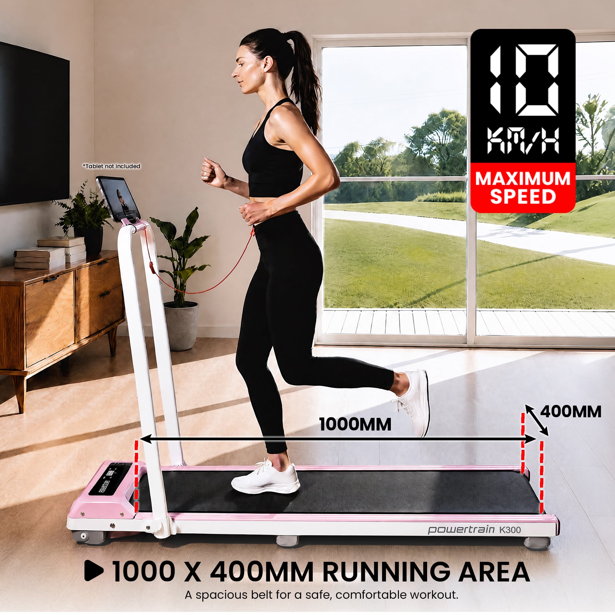 Foldable Treadmill Pink 2-in-1 1000x400cm