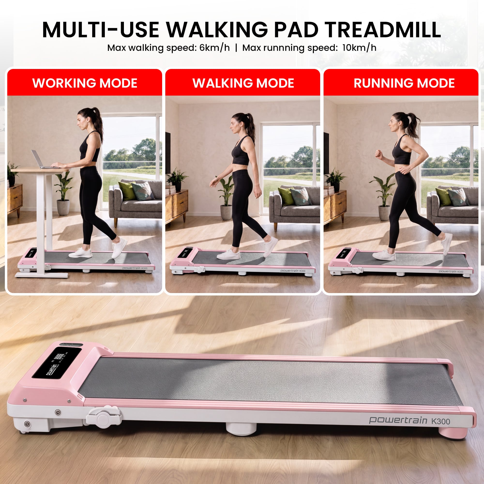 Foldable Treadmill Pink 2-in-1 1000x400cm