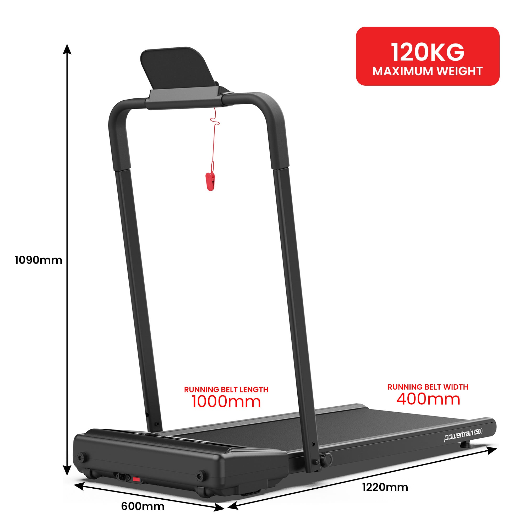 Powertrain K500 Walking Pad Treadmill Electric Exercise Home Gym Cardio Running fitness 122x60x109cm, in room setting