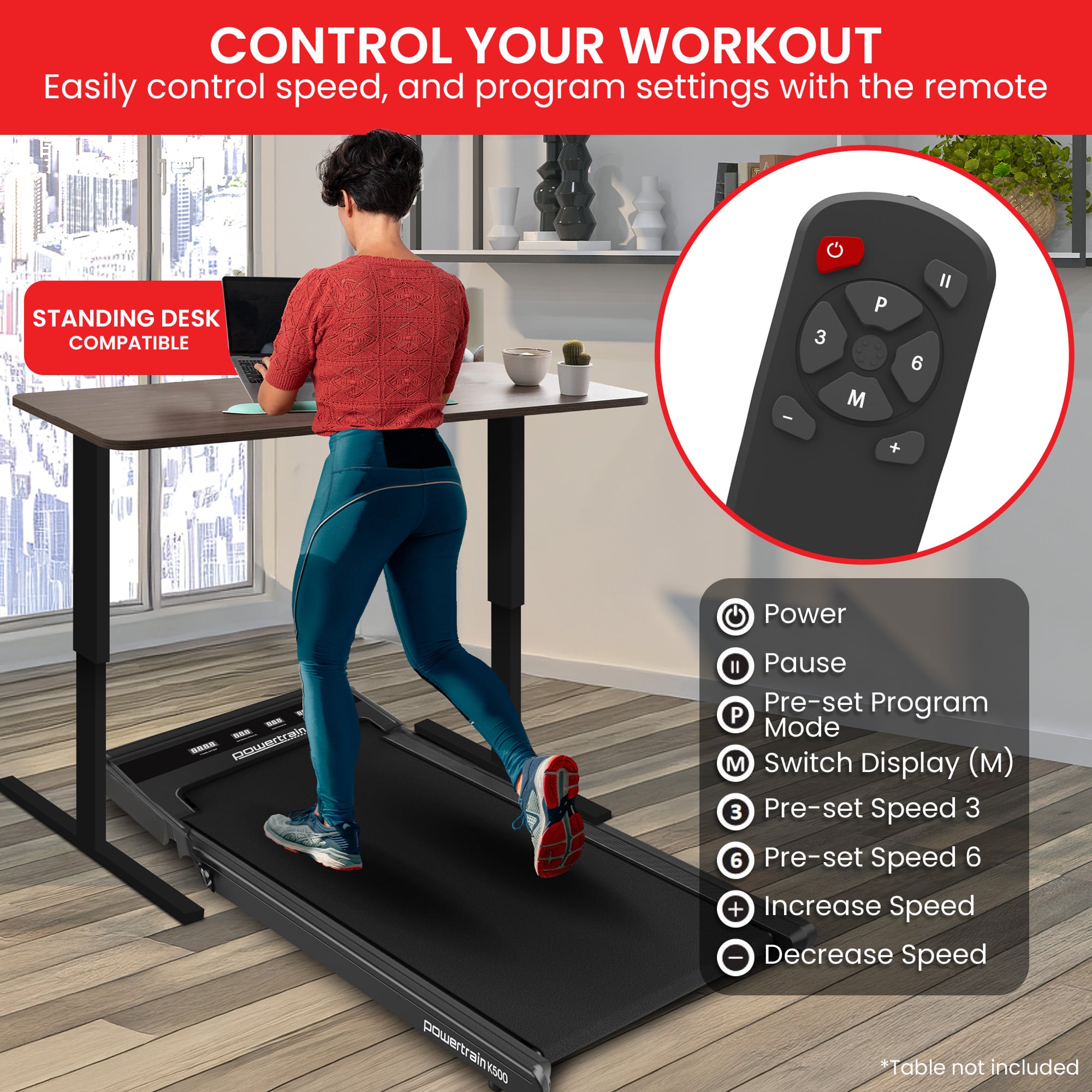 Powertrain K500 Walking Pad Treadmill Electric Exercise Home Gym Cardio Running fitness 122x60x109cm, view 10