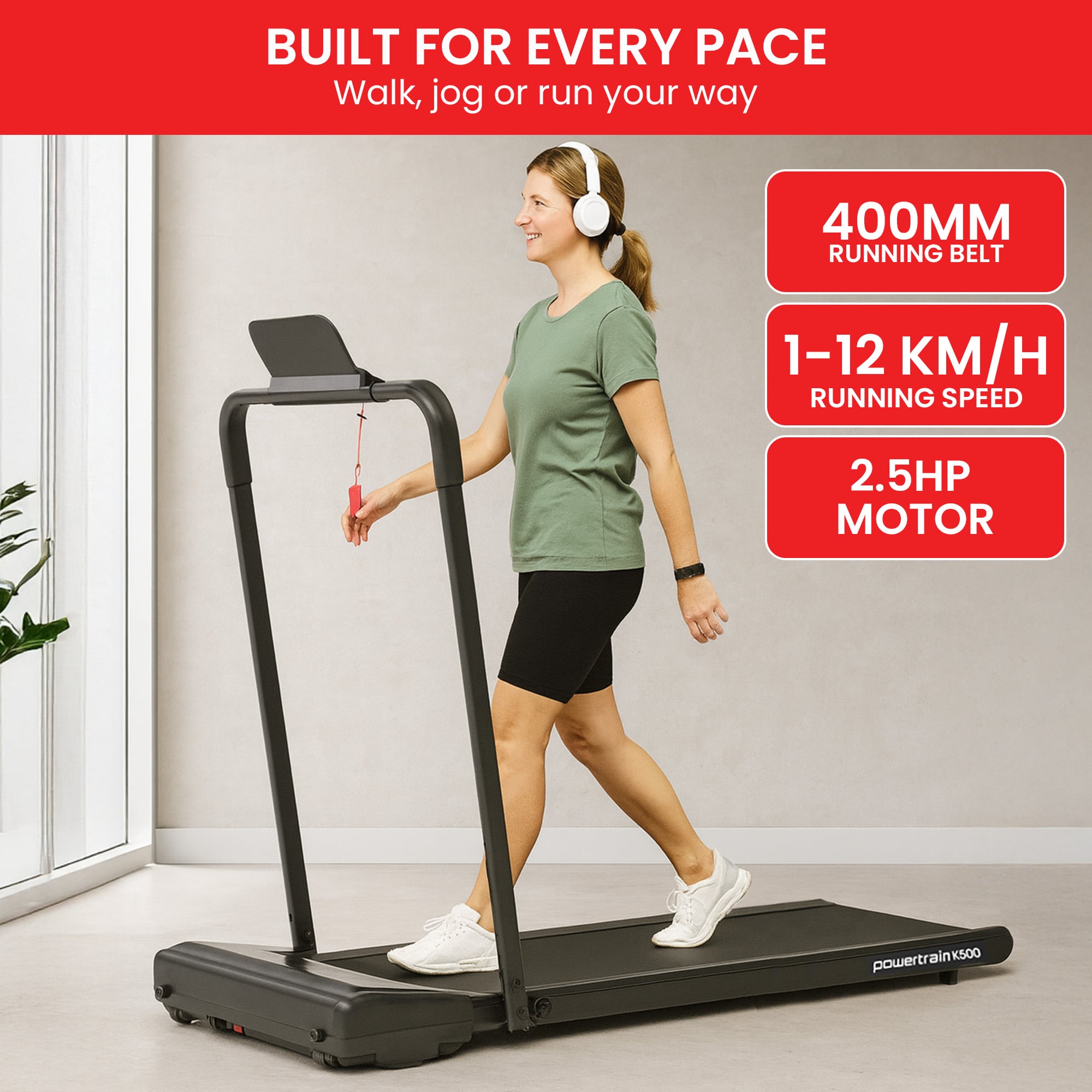 Powertrain K500 Walking Pad Treadmill Electric Exercise Home Gym Cardio Running fitness 122x60x109cm, view 11
