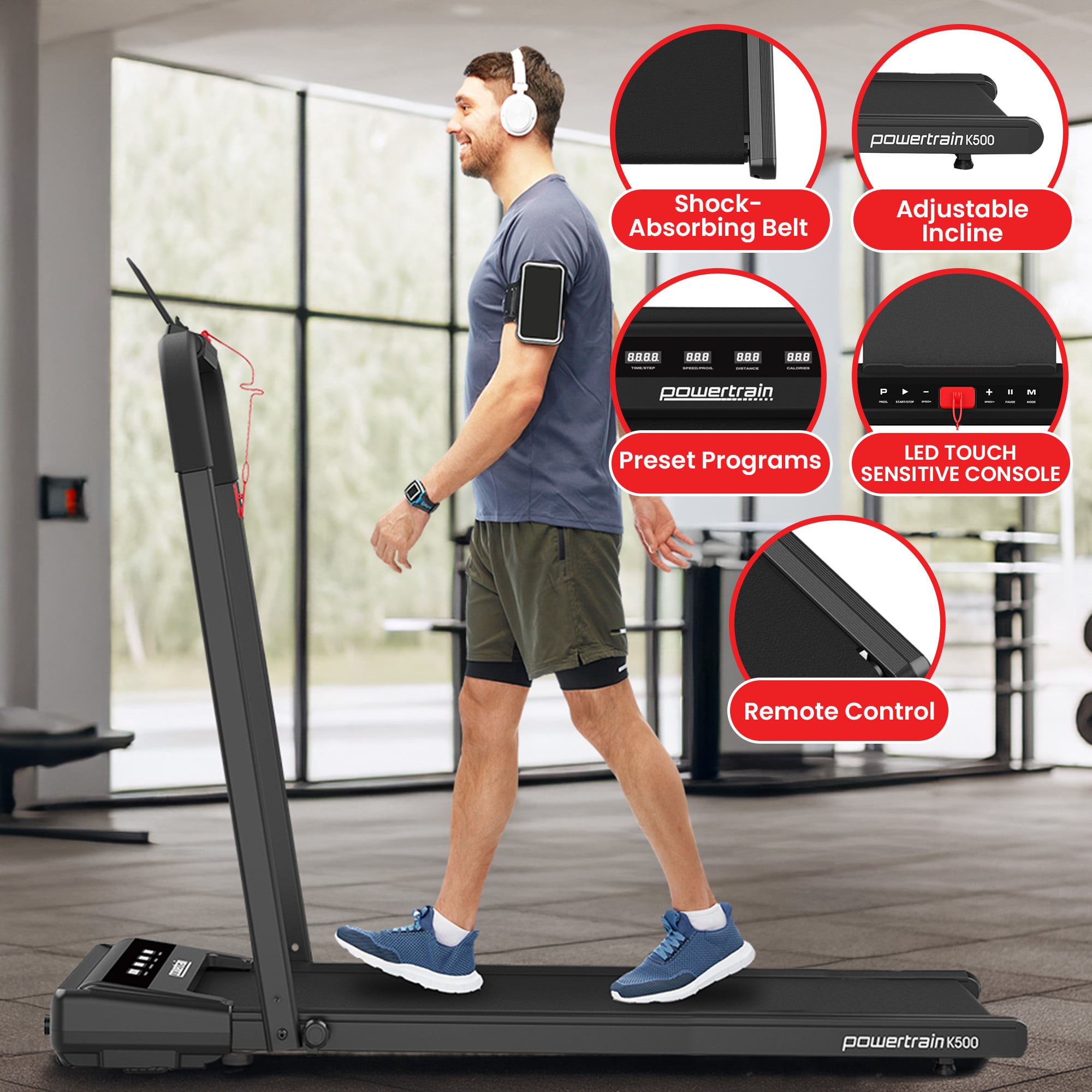Powertrain K500 Walking Pad Treadmill Electric Exercise Home Gym Cardio Running fitness 122x60x109cm