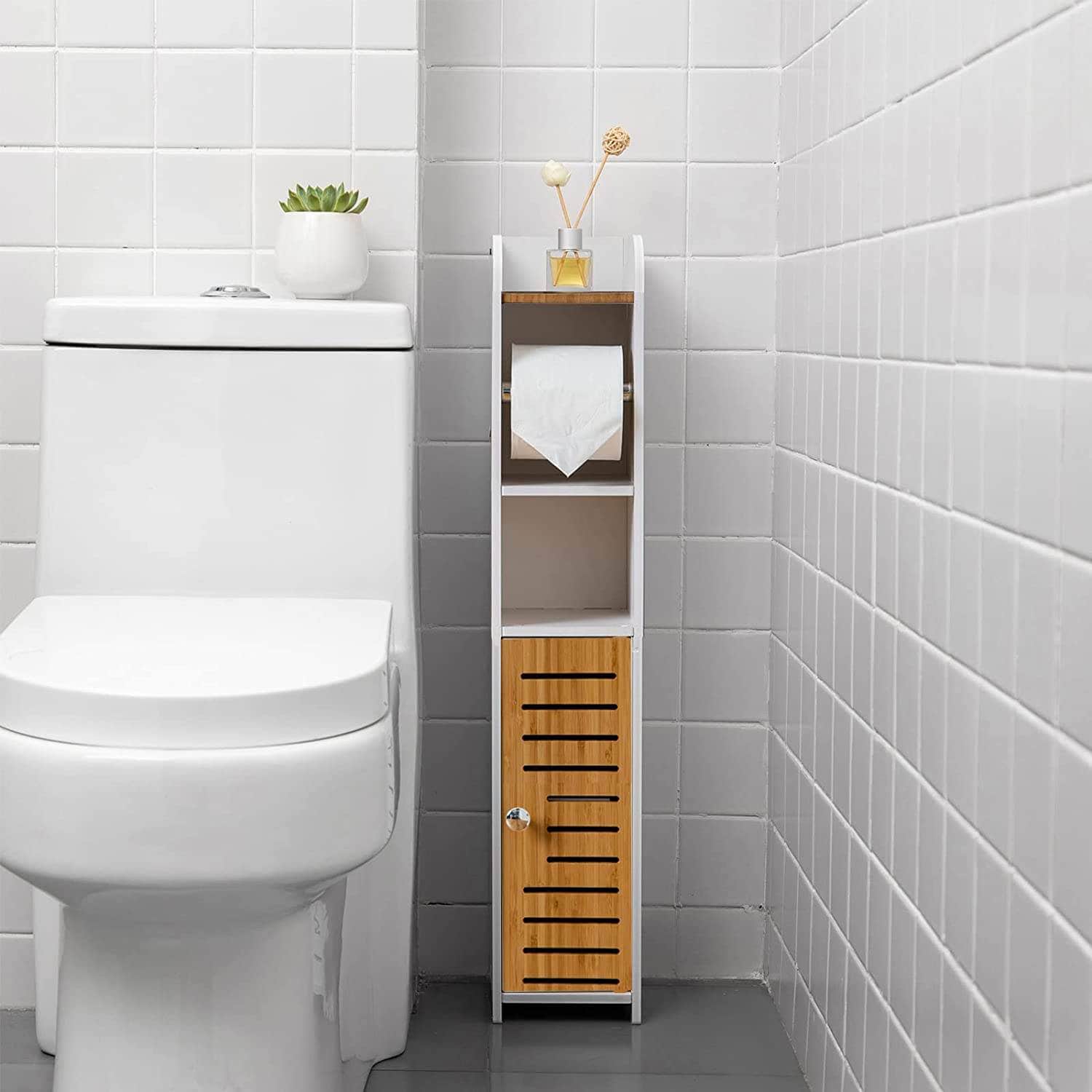 Toilet Paper Roll Holder for Bathroom with roller Bamboo, 76cm