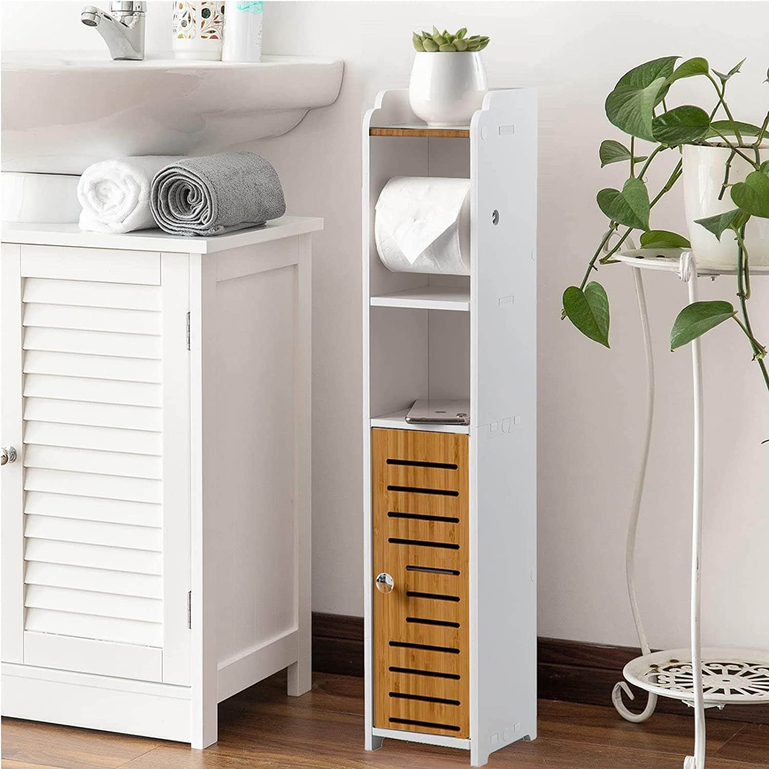 Toilet Paper Roll Holder for Bathroom with roller Bamboo, 76cm