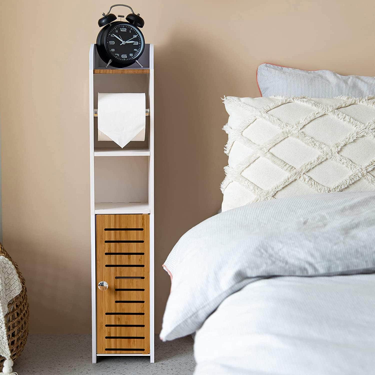 Toilet Paper Roll Holder for Bathroom with roller Bamboo, 76cm