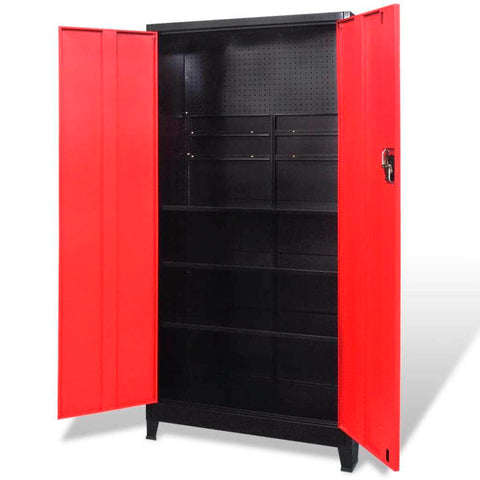 Tool Cabinet with 2 Doors Steel Black and Red