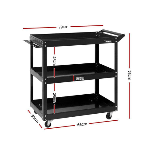 3-Tier Tool Cart Trolley Workshop Garage Storage Organizer Black