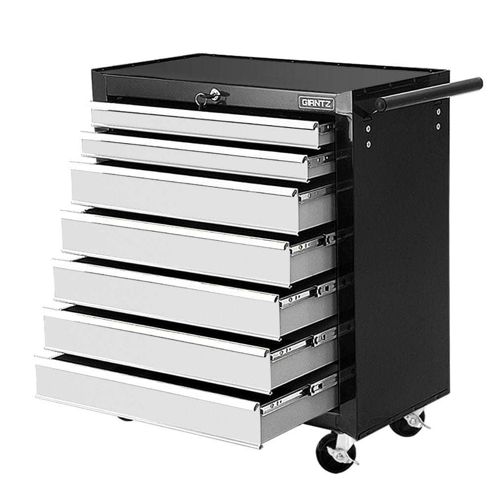 Tool Chest and Trolley Box Cabinet 7 Drawers Cart Garage Storage Black and Silver