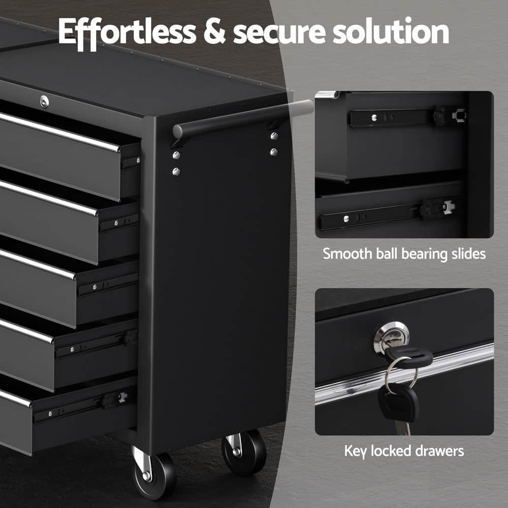 Tool Chest Trolley 10 Drawers Toolbox Storage Black
