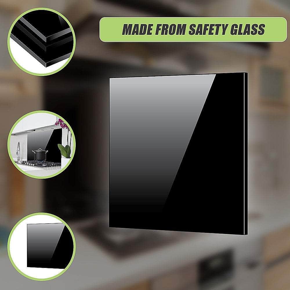 Toughened 90Cm X 75Cm Black Glass Kitchen Splashback