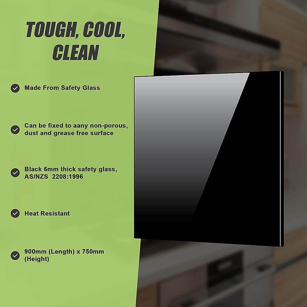 Toughened 90Cm X 75Cm Black Glass Kitchen Splashback