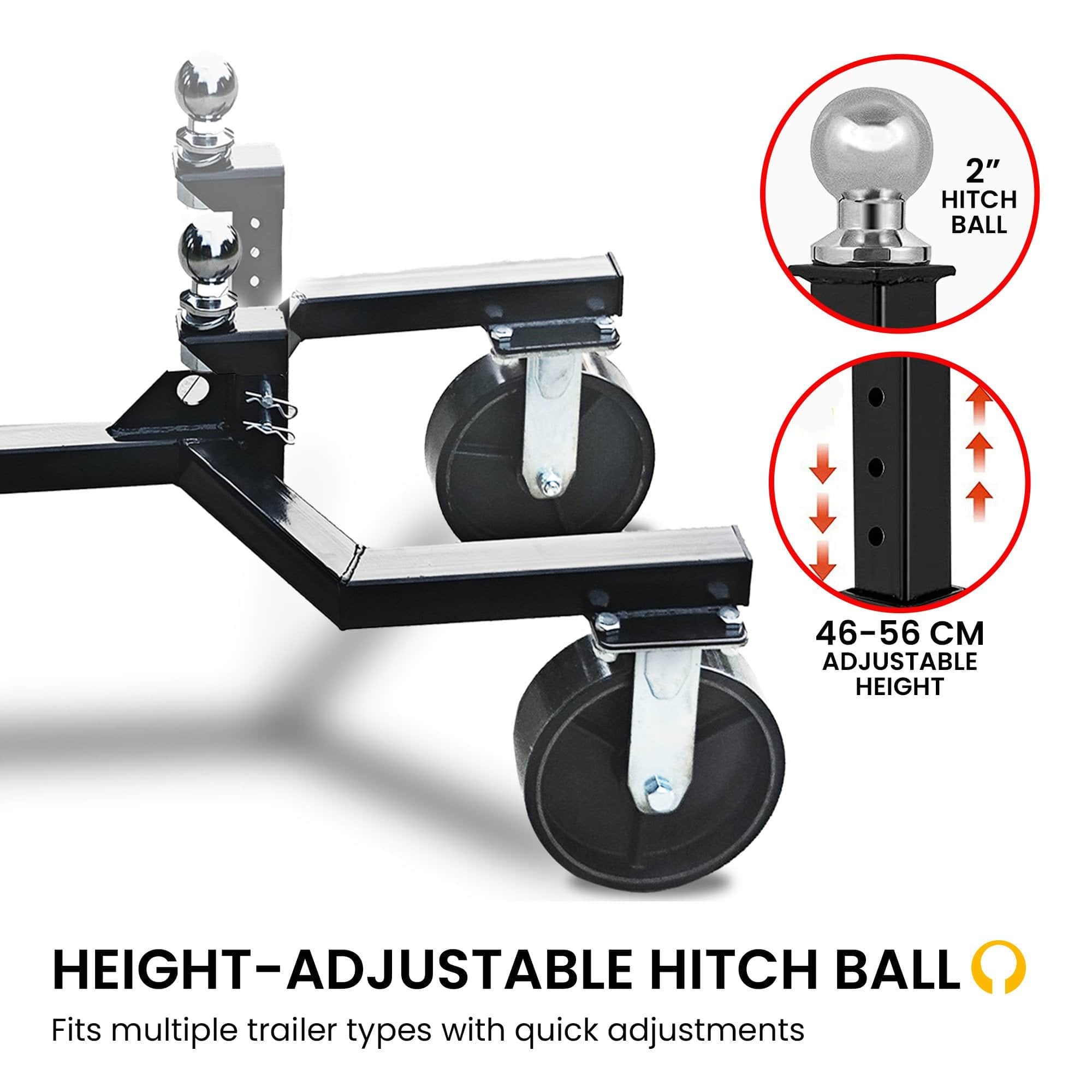 Trailer Dolly Adjustable 2in Hitch Ball 1500kg Tongue Weight Capacity 8in Swivel Whe, 1500Kg - photo 7