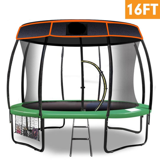 trampolines Trampoline 16 ft with Basketball set and roof - Green
