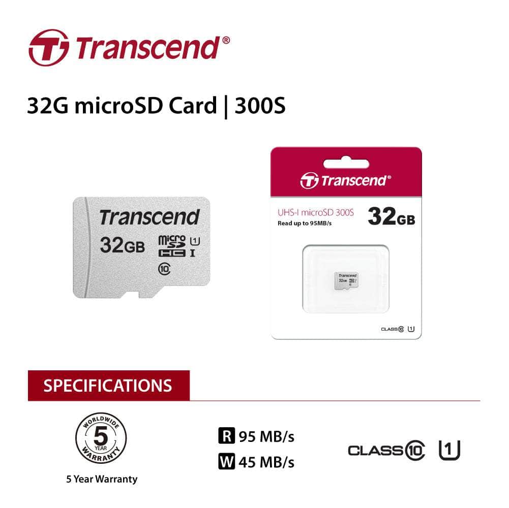 Transcend Ts32 Gusd300 S 32 Gb Uhs-I U1 Micro Sd W/o Adapter  (micro Sdhc I, C10, U1)