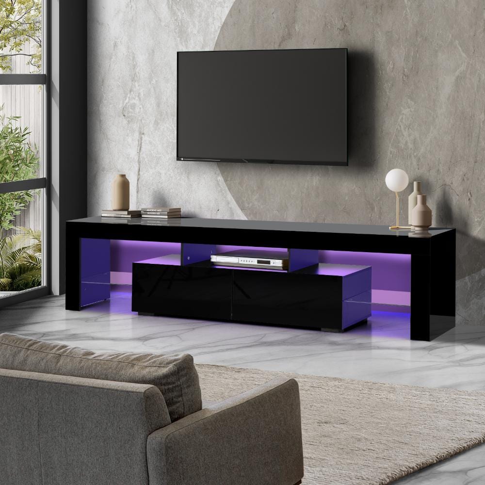Transform Your Living Space: Modern Gloss Black Entertainment Unit with LED RGB