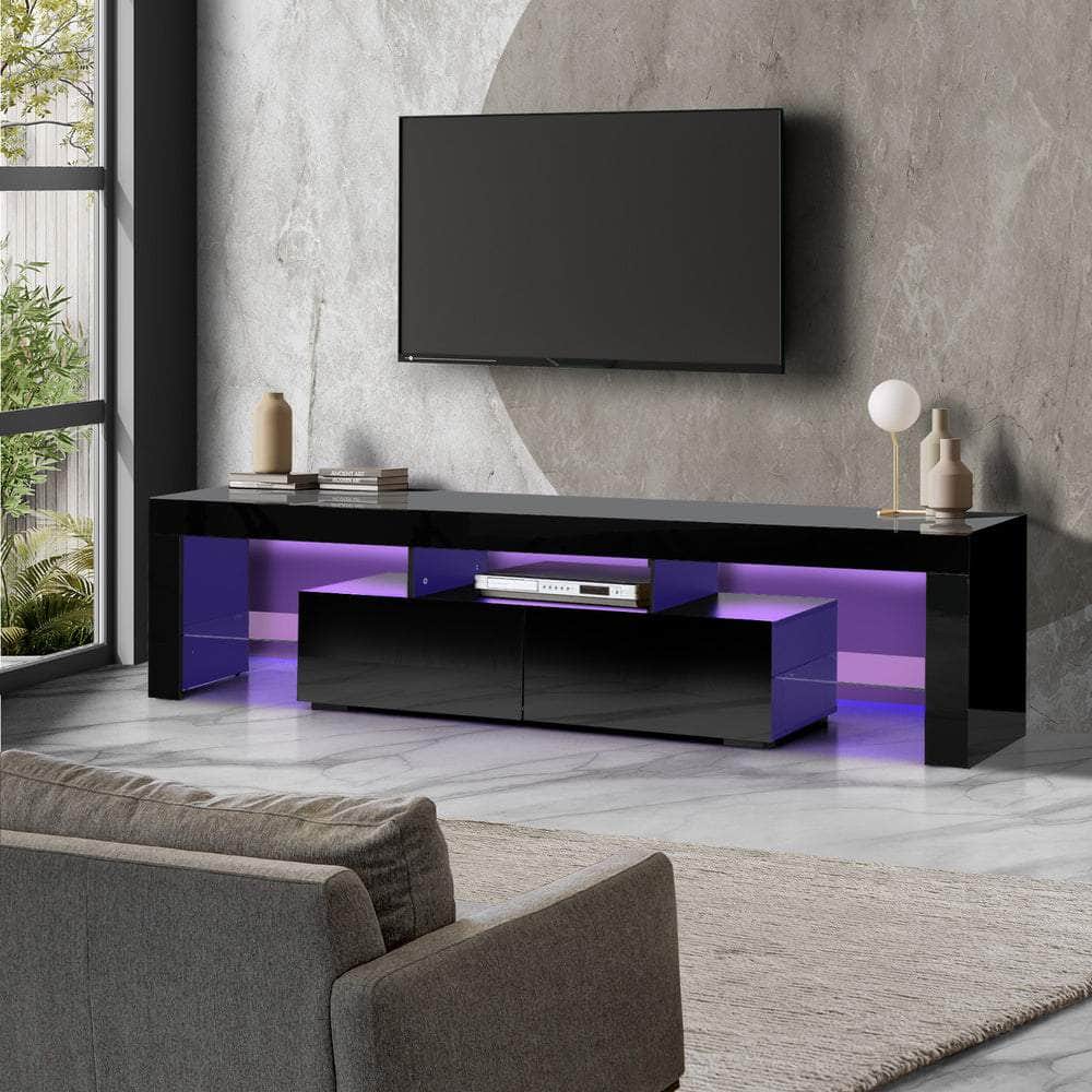 Transform Your Living Space: Modern Gloss Black Entertainment Unit with LED RGB