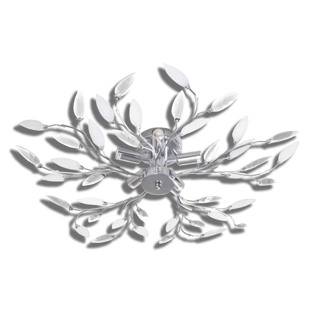 Transparent&White Ceiling Lamp Acrylic Crystal Leaf Arms 5 E14 Bulbs