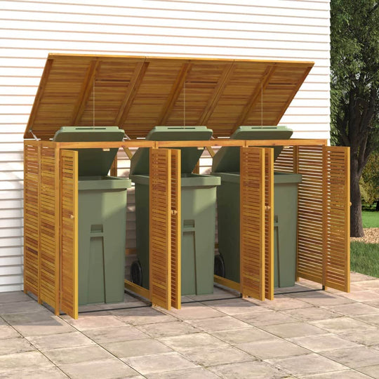 Tripartite Timber Waste Bin Shelter: Acacia Triple Garbage