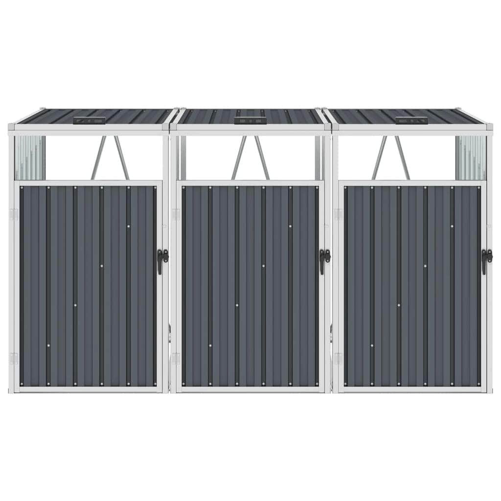 Triple Garbage Bin Shed Grey Steel