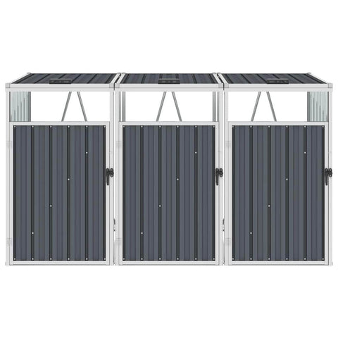 Triple Garbage Bin Shed Grey Steel