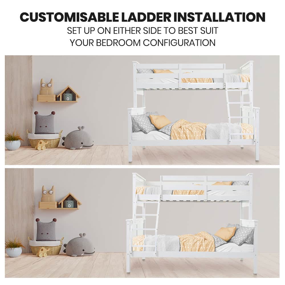 Triple Wooden Single Over Double Bunk Bed Frame For Kids