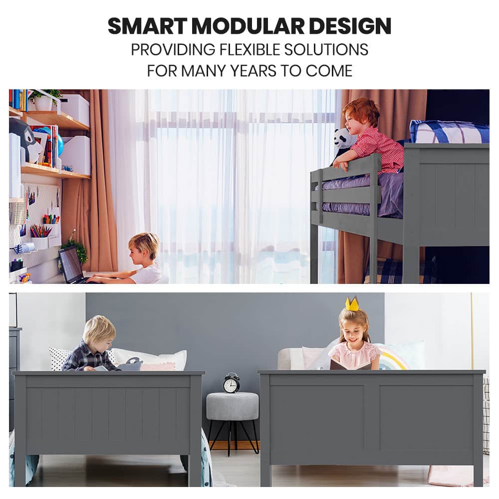 Triple Wooden Single Over Double Bunk Bed Frame For Kids