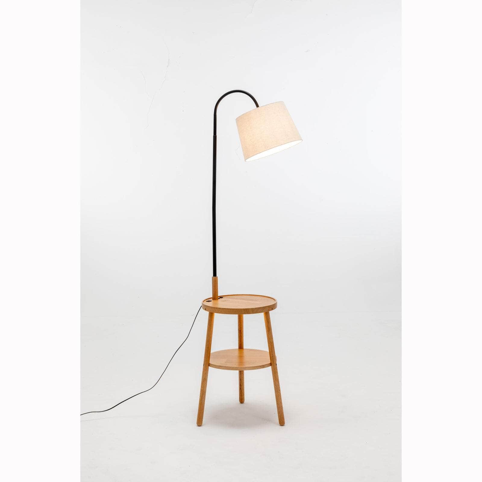 Tripod Floor Lamp Side Table With Shelf & Usb Charger