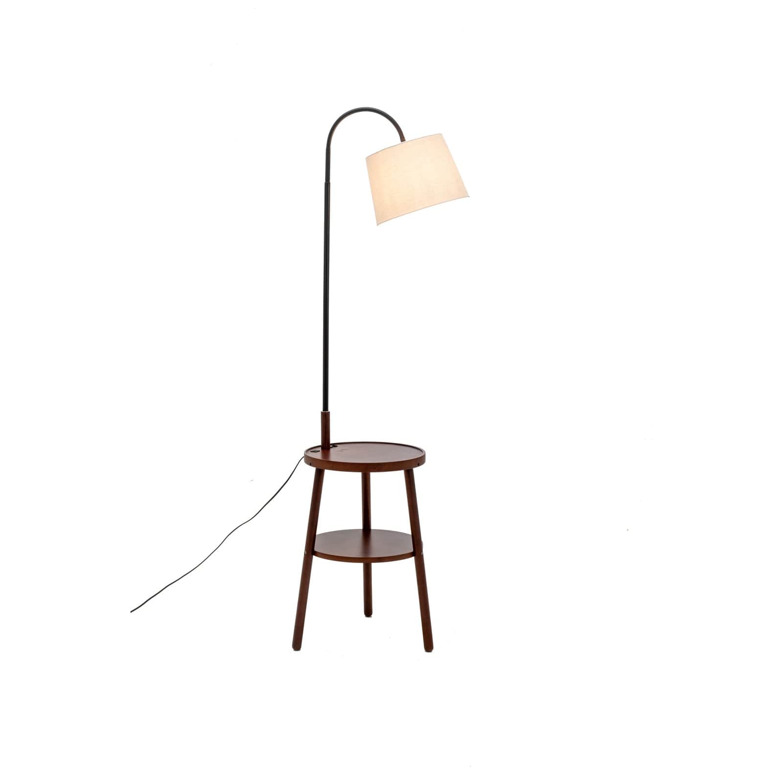 Tripod Floor Lamp Side Table With Shelf & Usb Charger