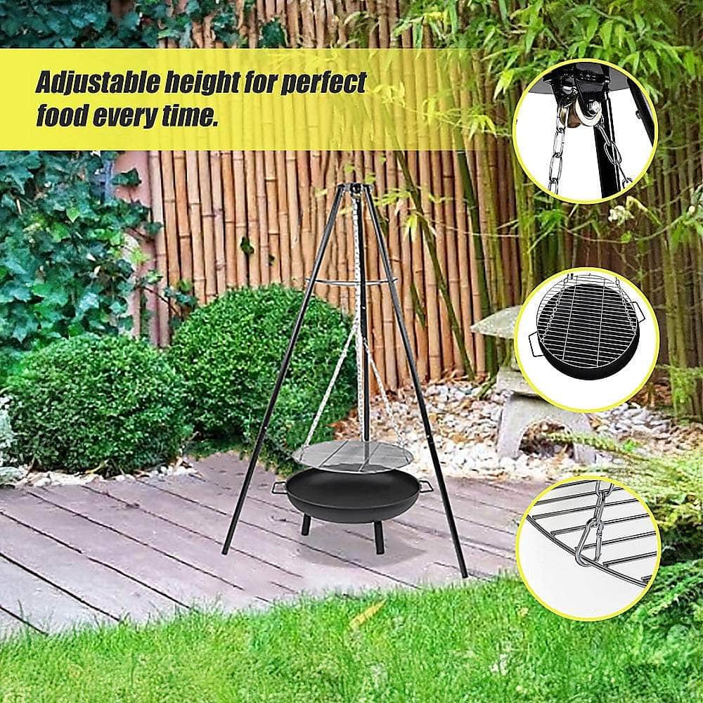 Tripod Garden Fire Pit Bbq Cast Iron & Steel Bowl