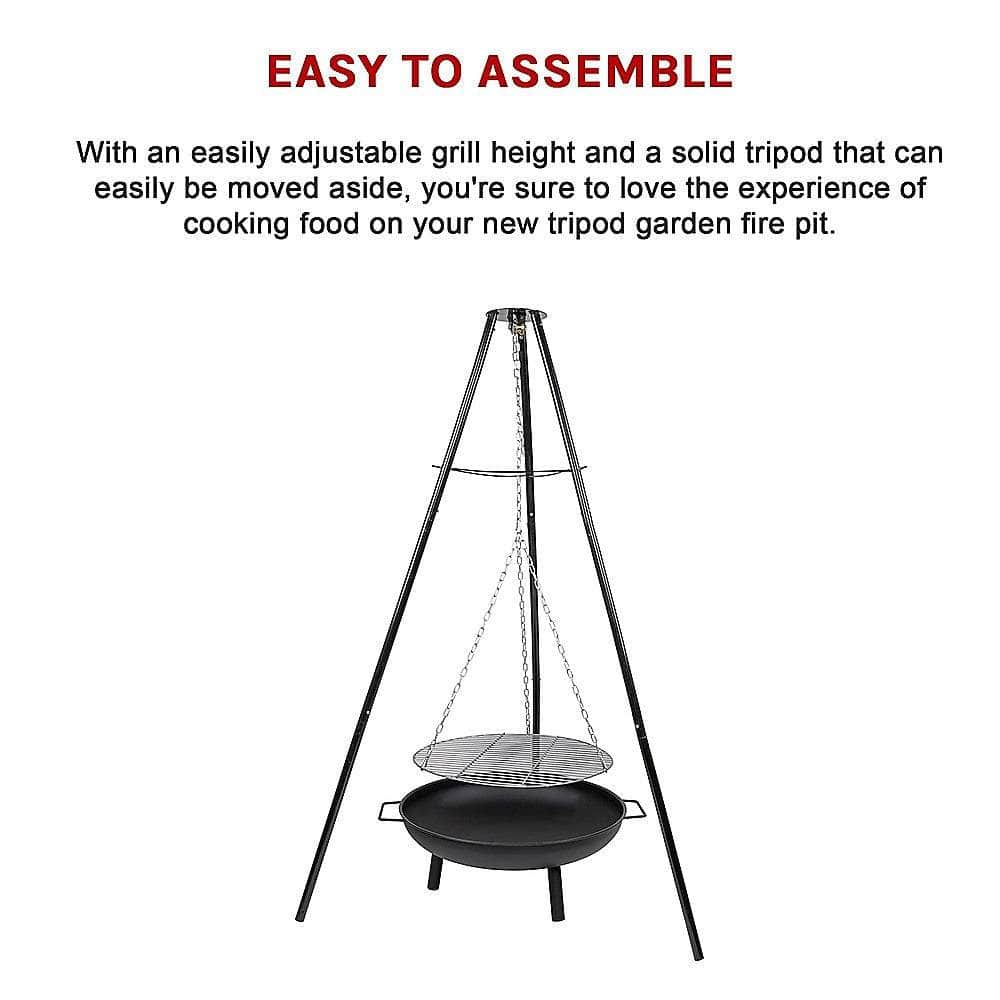 Tripod Garden Fire Pit Bbq Cast Iron & Steel Bowl